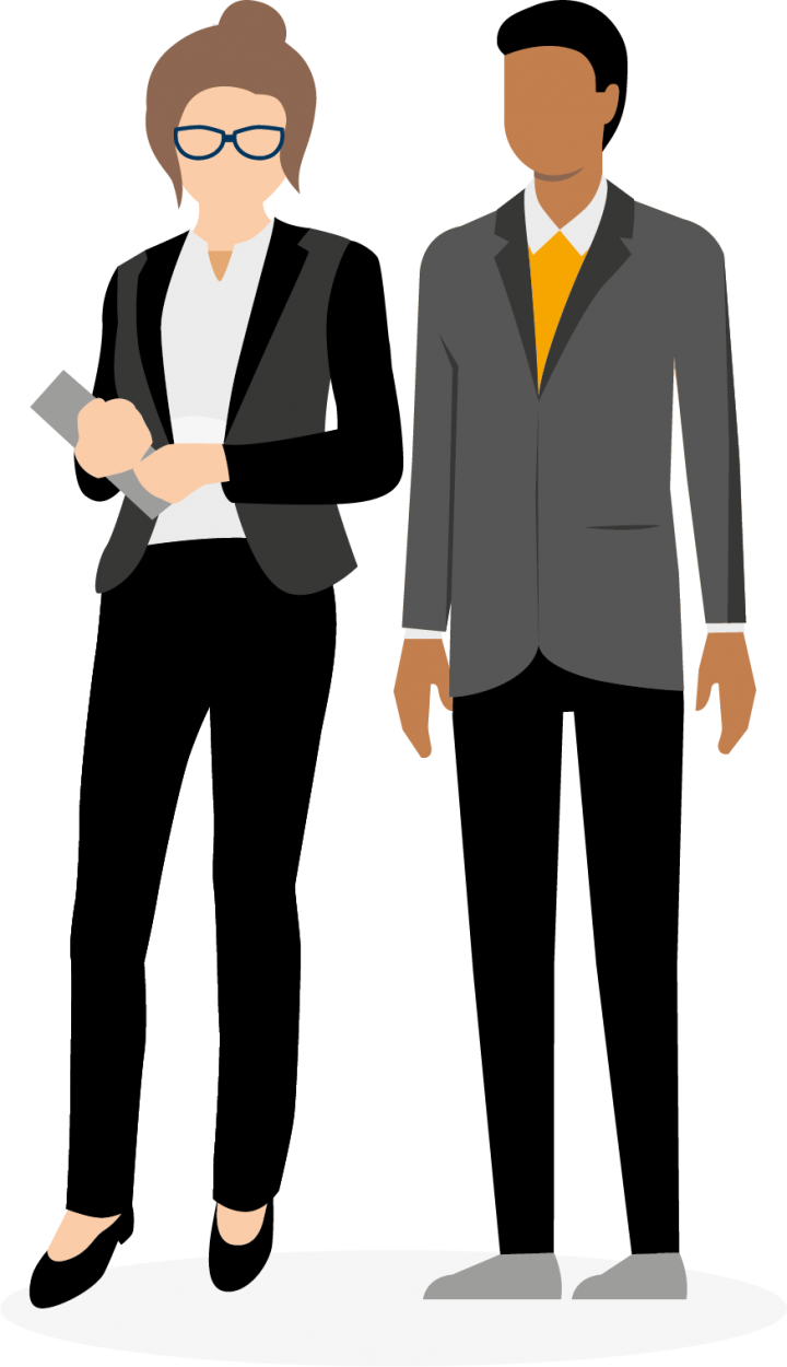 Image depicts a male and a female leader