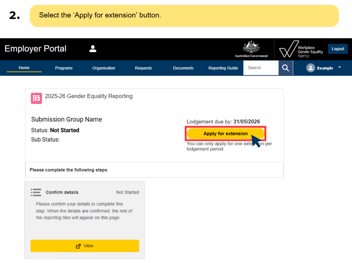 step 2 select apply for extension button