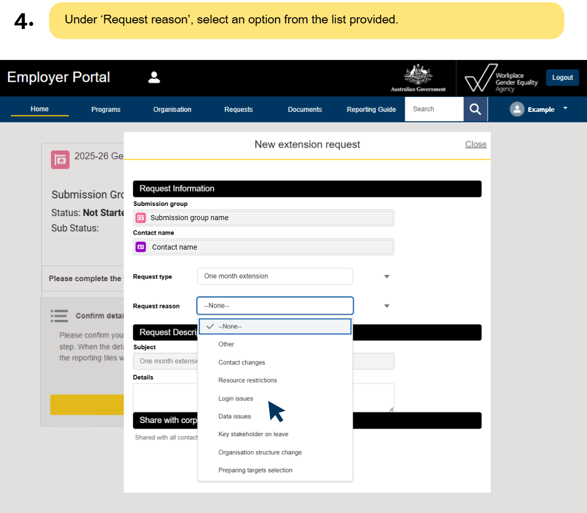 step 4 select reason theme from dropdown
