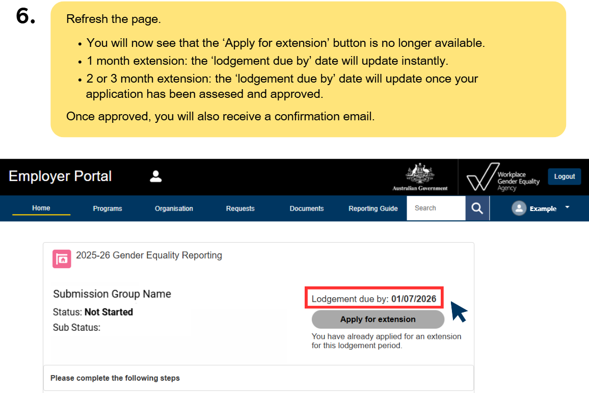 step 6 refresh and note due date