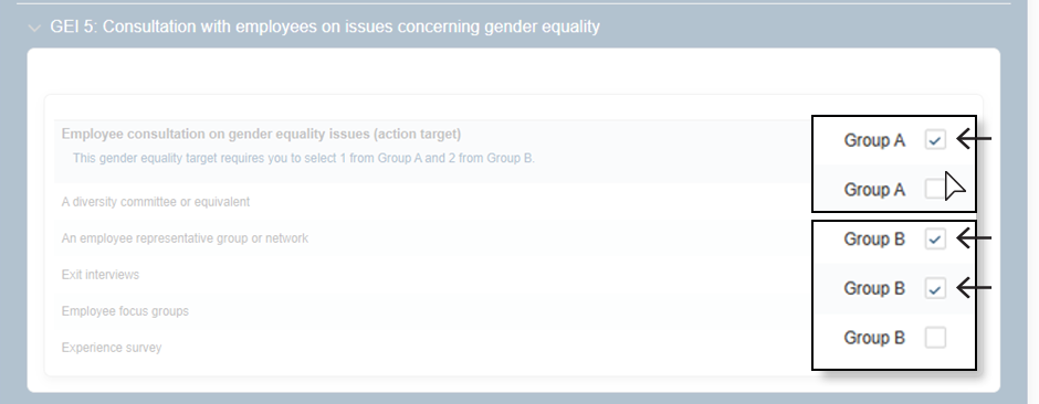 An action target with selectable options. Tick the required number of checkboxes to choose the actions for the targets.