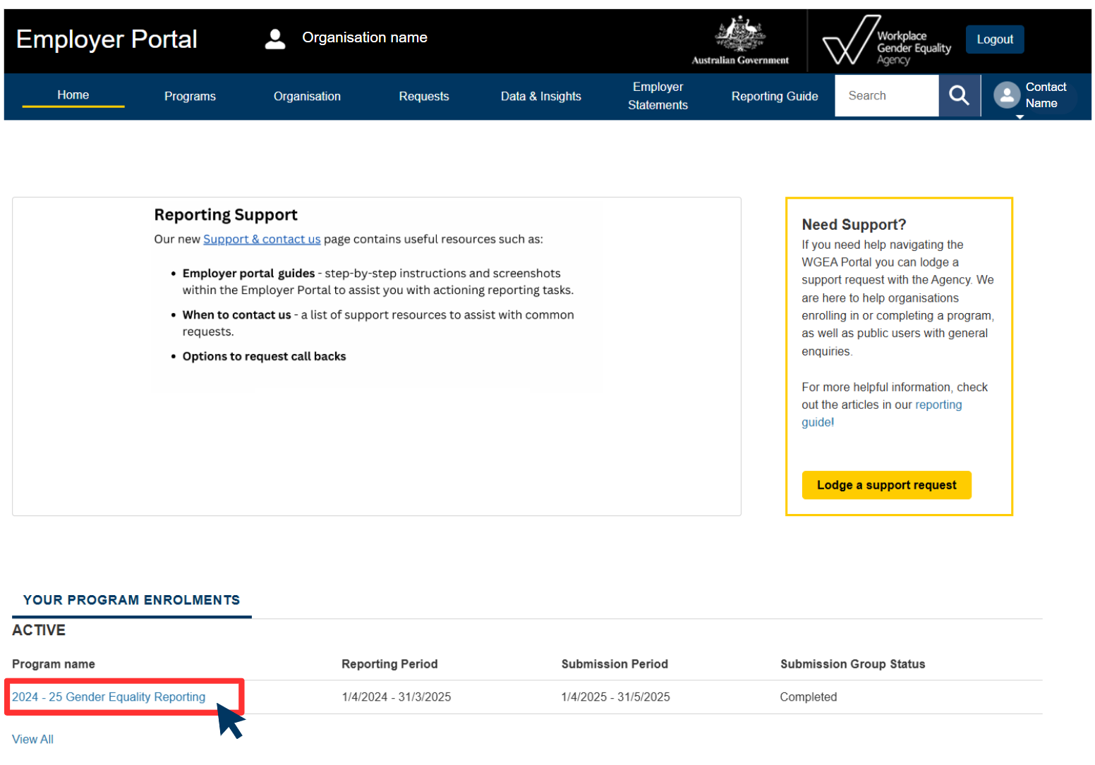 select the program hyperlink