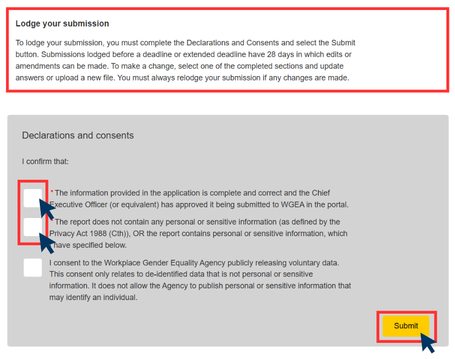 complete the consents and declarations 