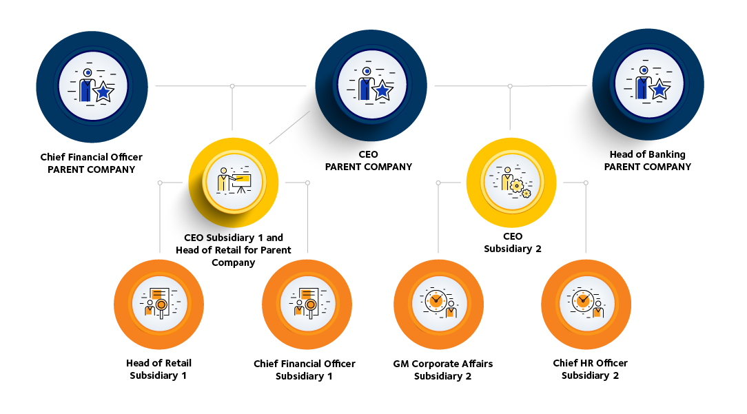 This image depicts an example of a hierarchical structure of a corporate structure, in reference to the new manager categories required in the Workplace Profile.