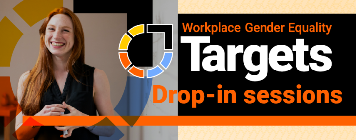 Decorative tile reads Workplace Gender Equality Targets Drop-in Sessions