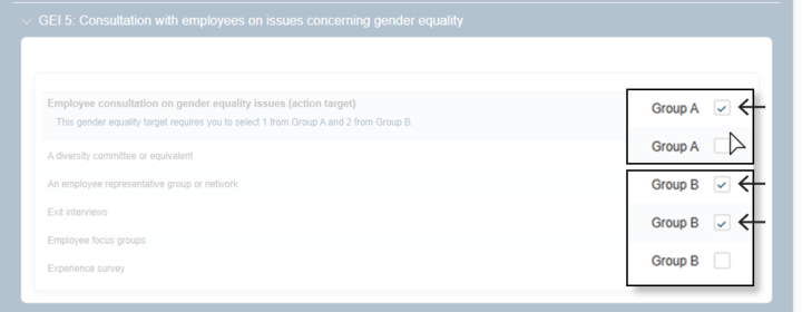 An action target with selectable options. Tick the required number of checkboxes to choose the actions for the targets.