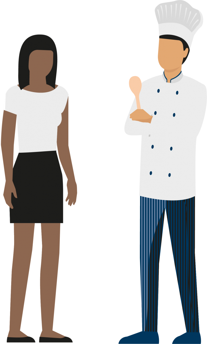 Image depicts a chef and a member of the serving staff