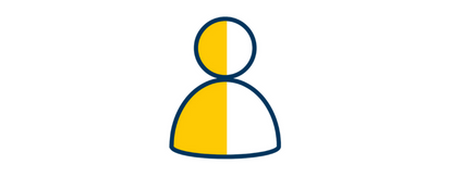 A logo outline of a person where half of the person is yellow and the other half is white.