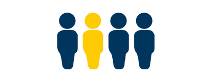 Four icons of people, where one is highlighted in yellow and the rest are dark blue.