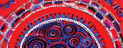 Indigenous artwork in the colours of red, blue and purple