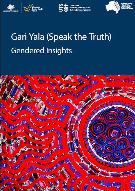Image depicts the front cover of the Gari Yala publication which features a beautiful work of Indigenous art