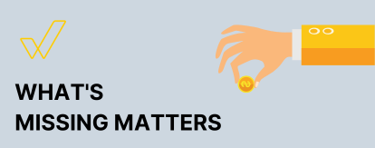 Hand holding a coin, text says whats missing matters