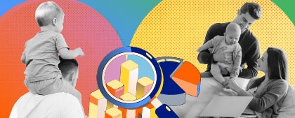 Bright image of Australian parents with children and data symbols