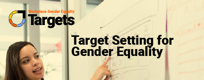 Decorative tile, text reads Target Setting for Gender Equality